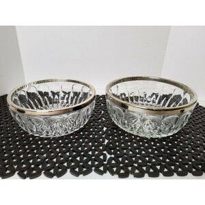 Vintage Lead Chrystal Starburst Silver Plated Trim set Of 2 serving Bowls.